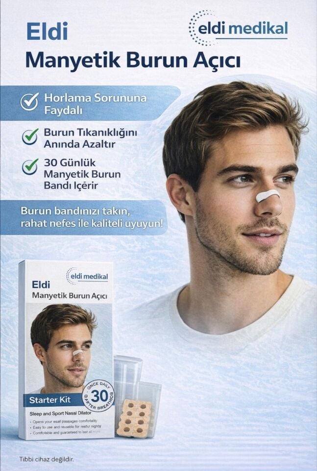 Eldi Medikal Manyetik Burun Açıcı/Bandı | Horlamayı Azaltır | Nefes Almayı Kolaylaştırır | Uyku Dönemi ve Spor Sırasında Kullanıma Uygundur | 30 Çift Beyaz Başlama Seti | Hassas Ciltler | Yapışkan Bandlar Terlemeye Dayanıklıdır