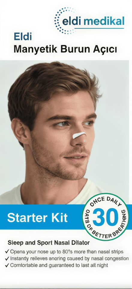 Eldi Medikal Manyetik Burun Açıcı/Bandı | Horlamayı Azaltır | Nefes Almayı Kolaylaştırır | Uyku Dönemi ve Spor Sırasında Kullanıma Uygundur | 30 Çift Beyaz Başlama Seti | Hassas Ciltler | Yapışkan Bandlar Terlemeye Dayanıklıdır