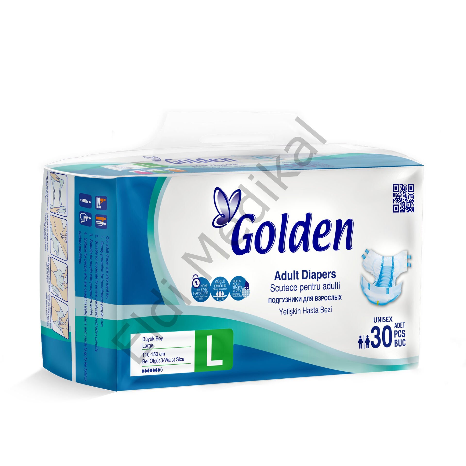 Golden Belbantlı Hasta Bezi - Ekstra Emici Tekstil Yüzeyli Yetişkin Bezi - Sızdırmaz Bariyerli, Koku Önleyici ve Islaklık Göstergeli (30 Adet)