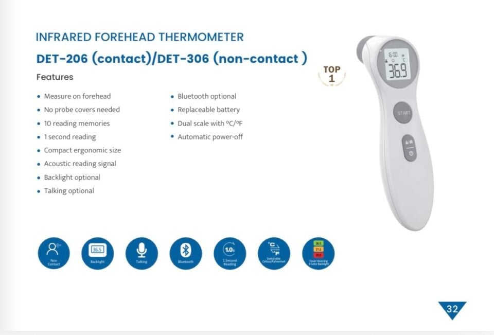 Temassız Dijital Ateş Ölçer | Alın (IR) + Kulak Termometresi – 1 Saniyede Ölçüm