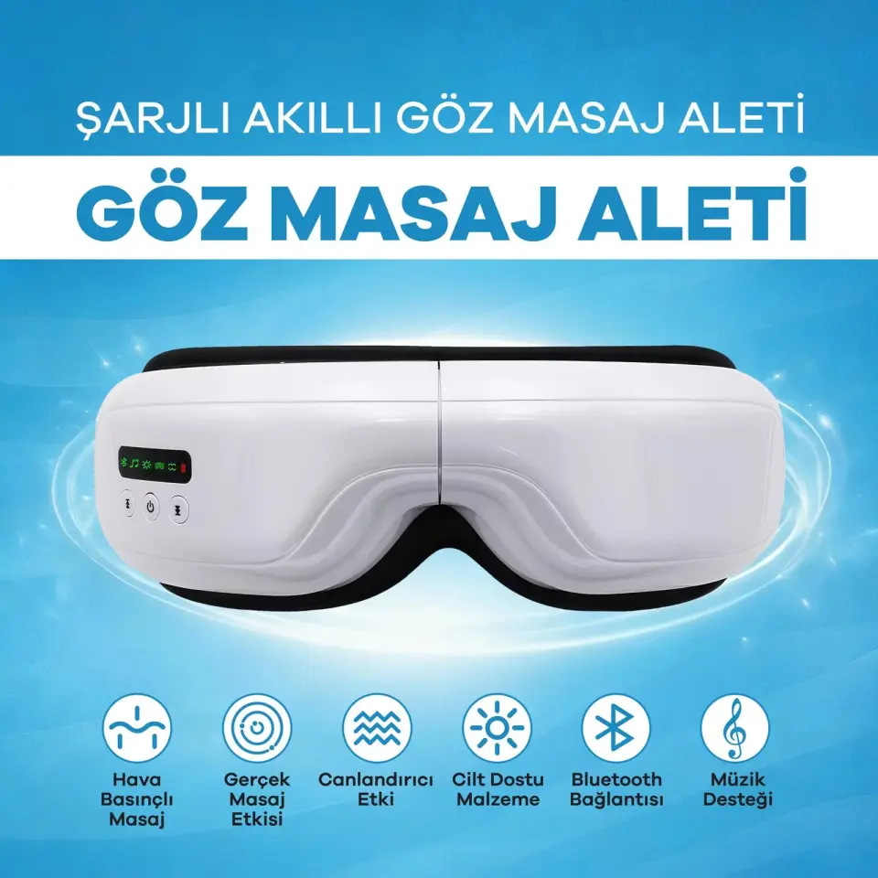 Şarjlı Akıllı Göz Masaj Cihazı – Isıtmalı, Titreşimli, Hava Basınçlı
