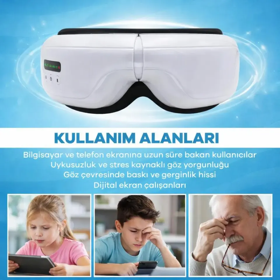 Şarjlı Akıllı Göz Masaj Cihazı – Isıtmalı, Titreşimli, Hava Basınçlı