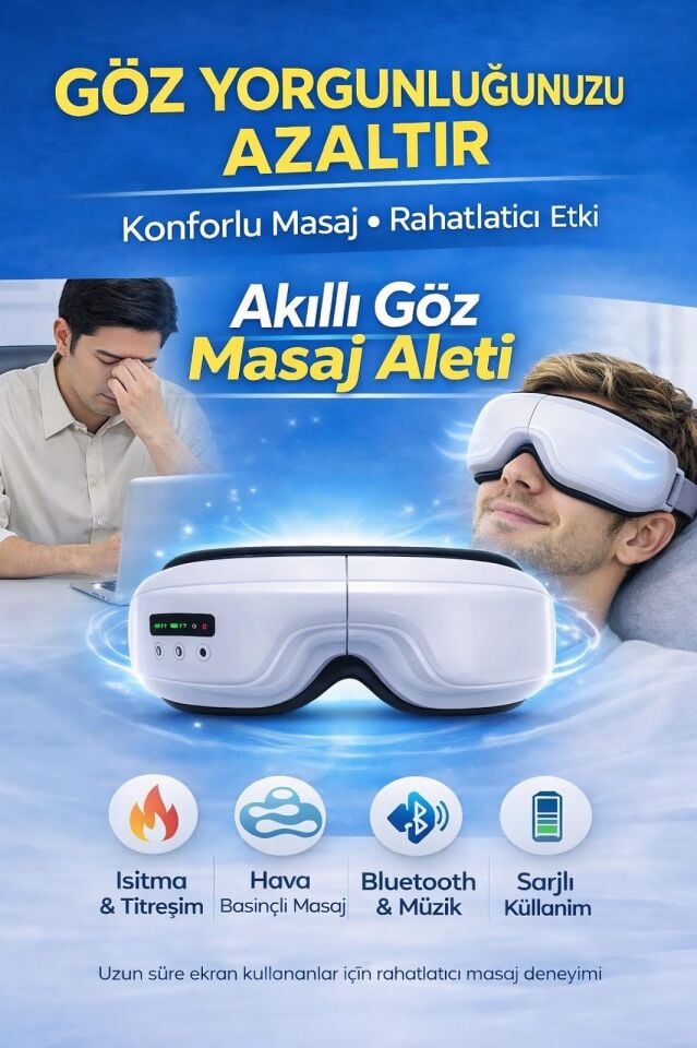Şarjlı Akıllı Göz Masaj Cihazı – Isıtmalı, Titreşimli, Hava Basınçlı