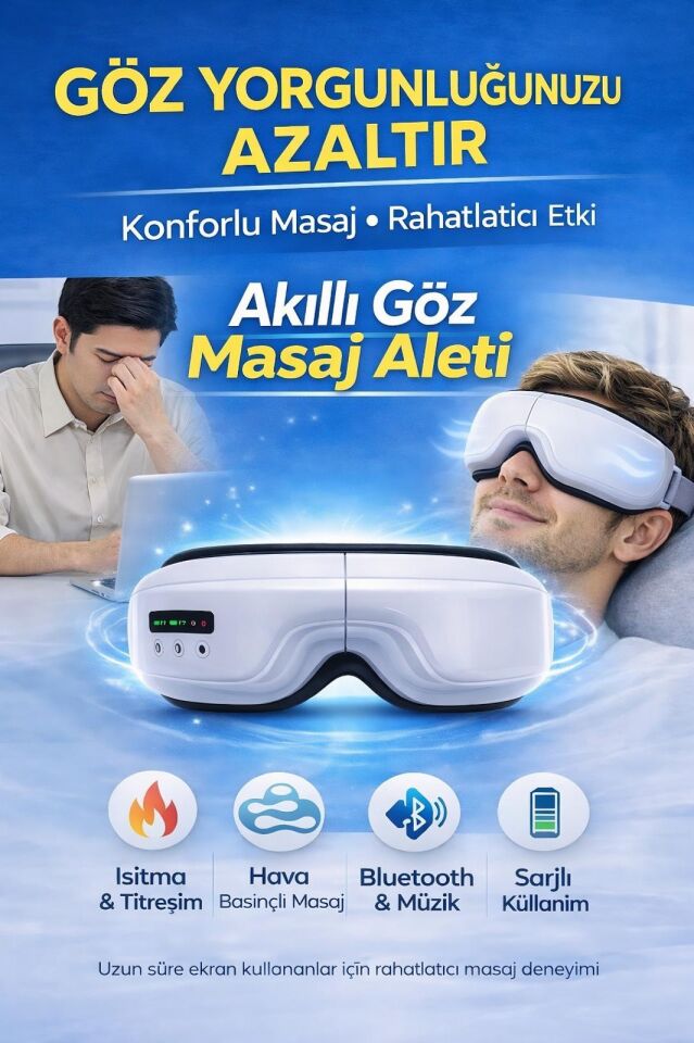 Şarjlı Akıllı Göz Masaj Cihazı – Isıtmalı, Titreşimli, Hava Basınçlı