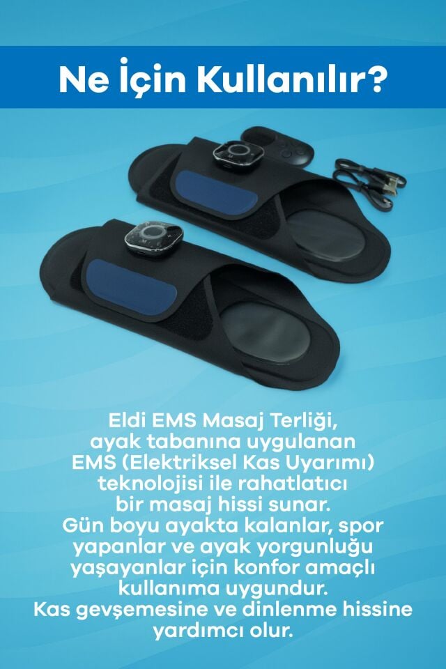 Eldi EMS Ayak Masaj Terliği - 7 Mod 15 Kademe - Yorgunluk Giderici Masaj Aleti