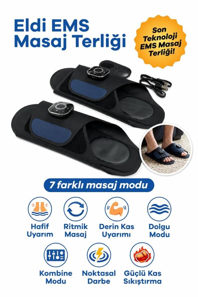 Eldi EMS Ayak Masaj Terliği - 7 Mod 15 Kademe - Yorgunluk Giderici Masaj Aleti
