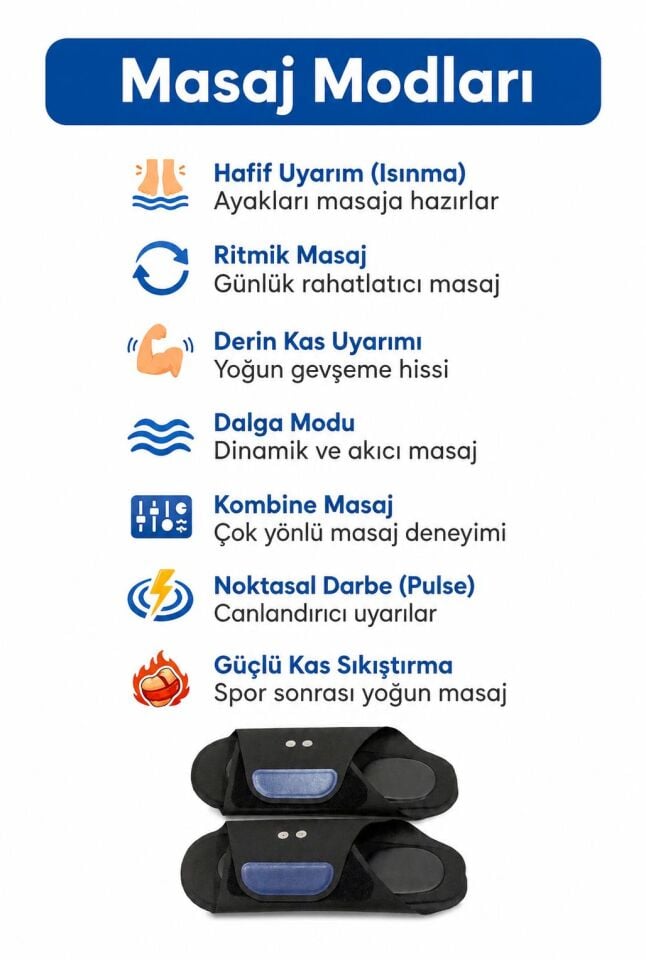 Eldi EMS Ayak Masaj Terliği - 7 Mod 15 Kademe - Yorgunluk Giderici Masaj Aleti