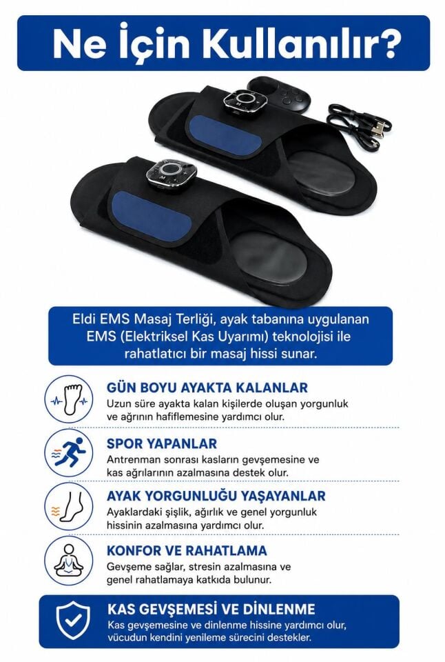 Eldi EMS Ayak Masaj Terliği - 7 Mod 15 Kademe - Yorgunluk Giderici Masaj Aleti