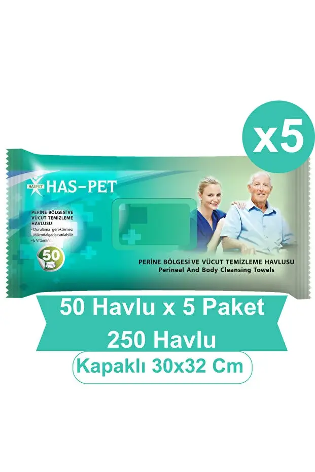 Has-Pet Perine Bölgesi Temizleme Havlusu 50 Li 5 Paket 250 Havlu 30x32 Cm