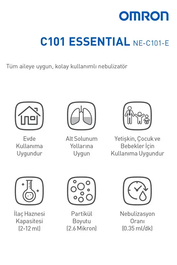 Omron C101 Essential Kompresörlü Nebulizatör (Ev Tipi Buhar Makinesi)