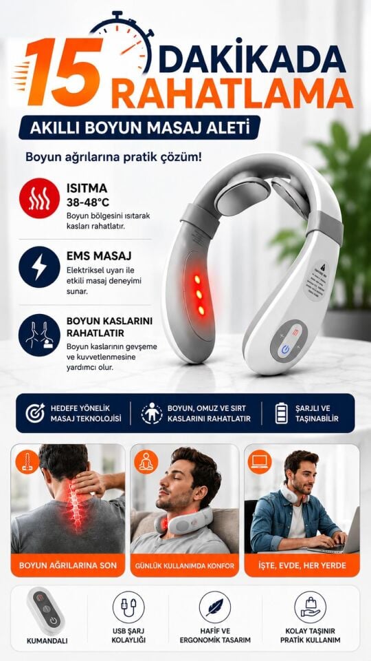 Eldi Akıllı Boyun Masaj Aleti - 6 Modlu Isıtmalı Wellness Teknolojisi