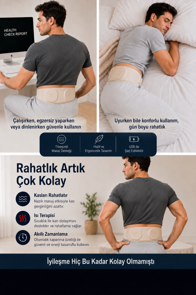 EMS Isıtmalı Bel Masaj Kemeri 7 Mod 15 Seviye Kırmızı Işık Destekli