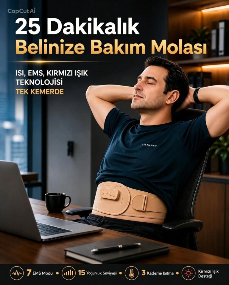 EMS Isıtmalı Bel Masaj Kemeri 7 Mod 15 Seviye Kırmızı Işık Destekli